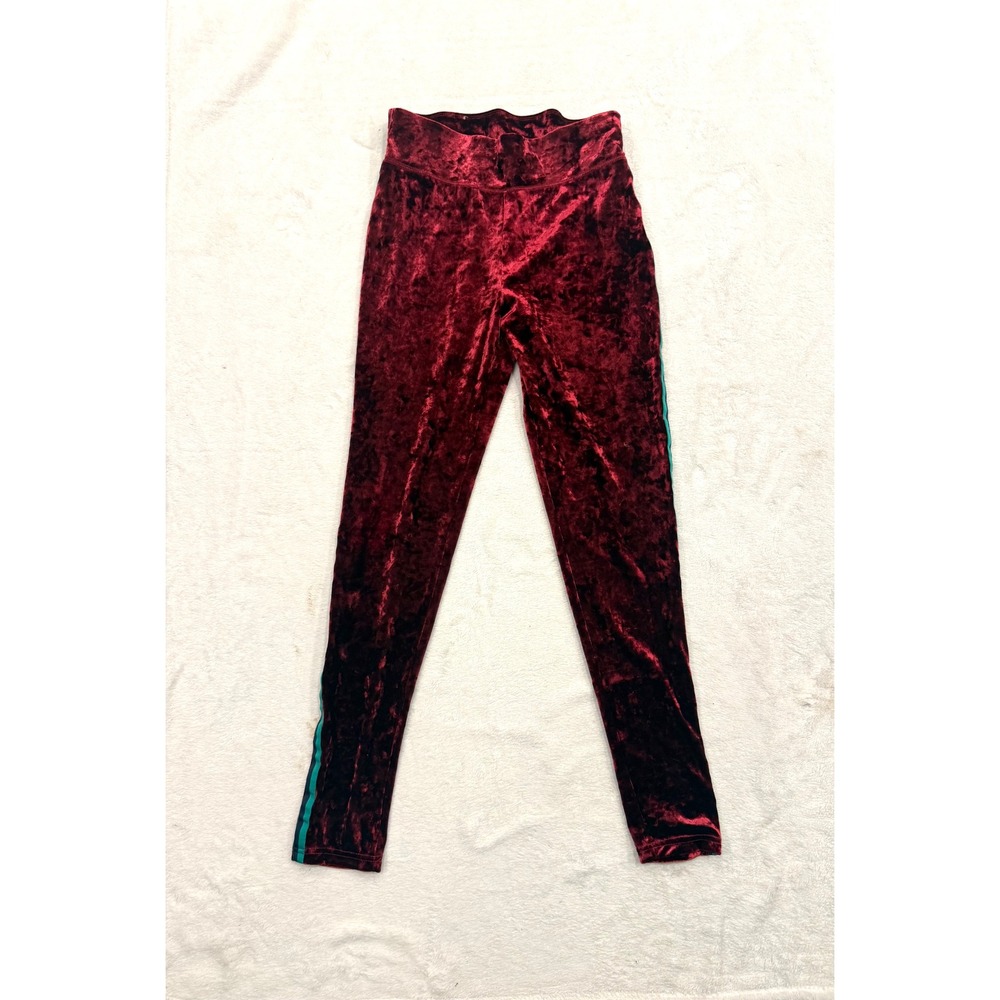 Aerie Chill Play Move Crushed Velvet Leggings Burgundy Red Side Stripe Large